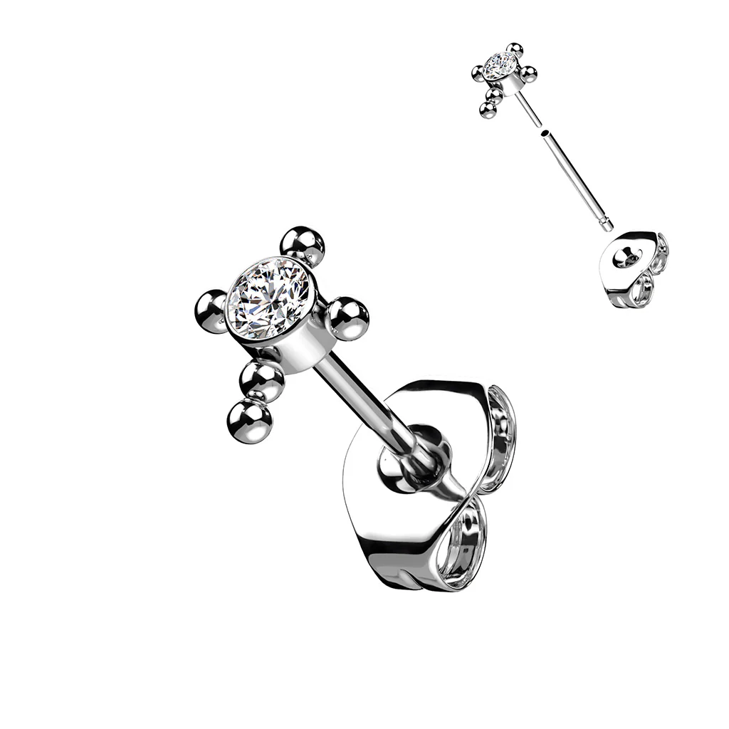 1 Pc Implant Titanium Threadless Earring Stud With Opal & CZ Top - Image 7