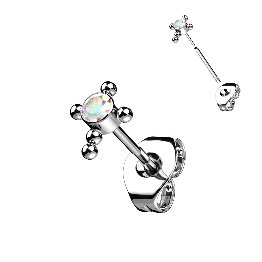 1 Pc Implant Titanium Threadless Earring Stud With Opal & CZ Top - Image 8