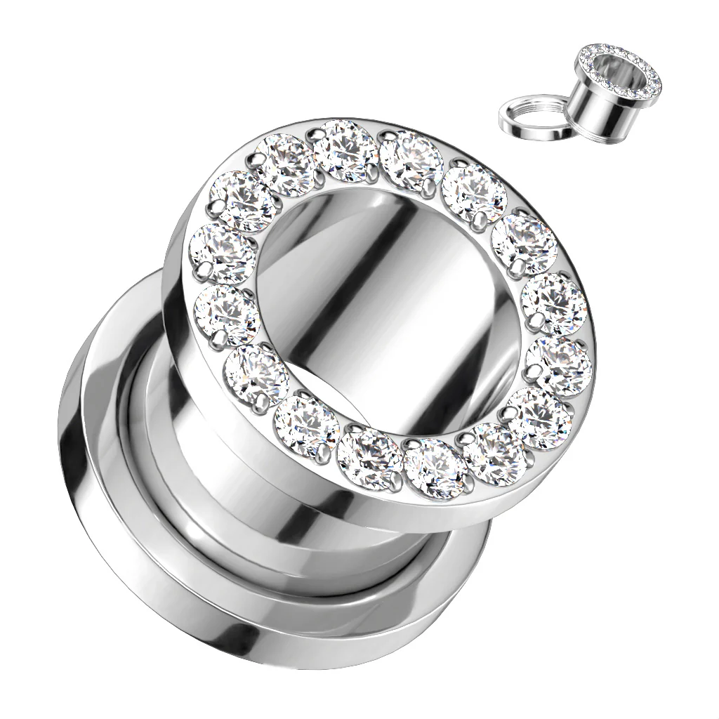 1 Pc Implant Titanium Double Flare Screw Fit Flesh Tunnel With CZ Rim - Image 3