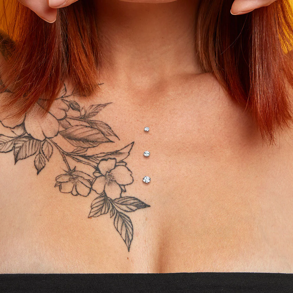 Titanium Internally Threaded Prong Clear CZ Top Dermal Anchor Top