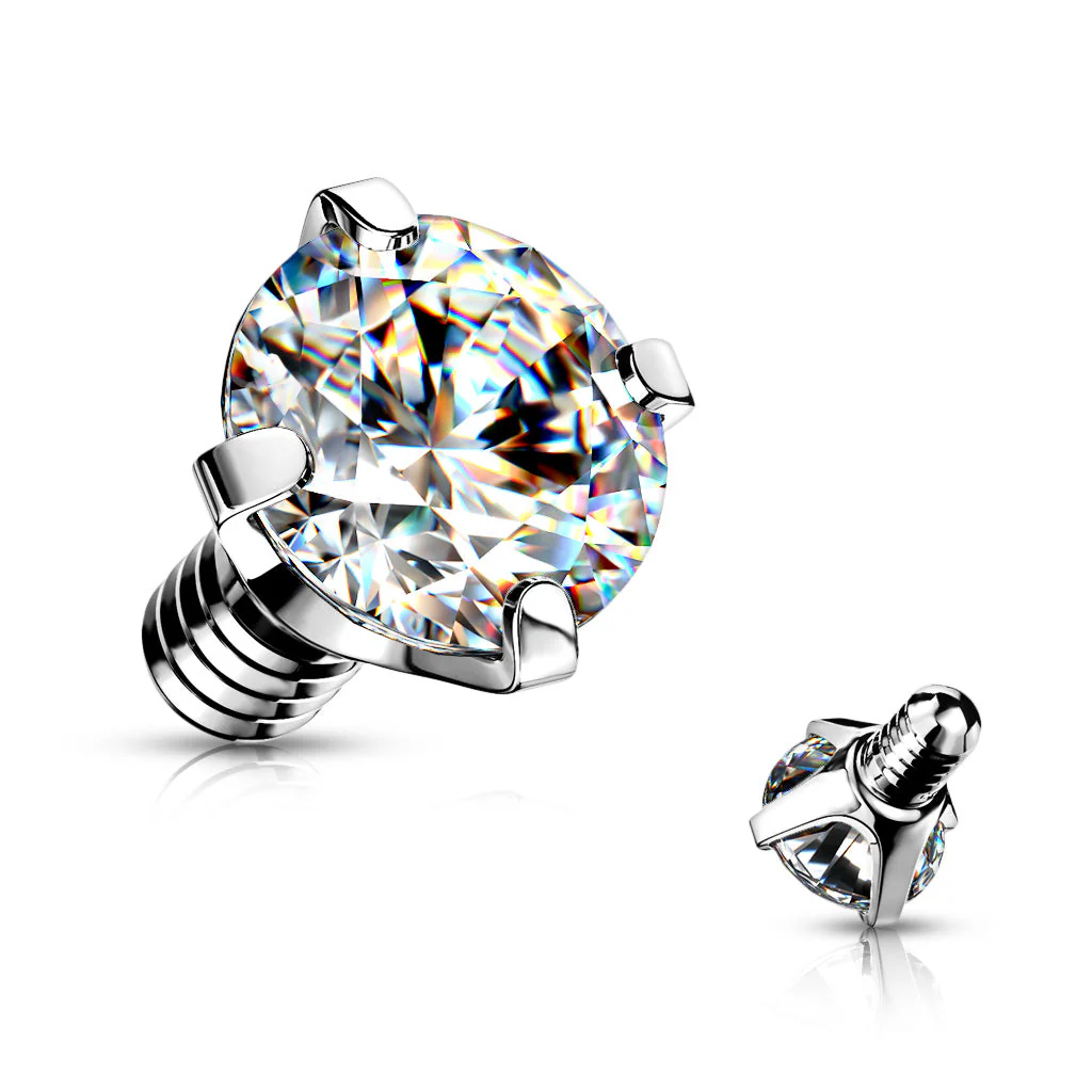 Titanium Internally Threaded Prong Clear CZ Top Dermal Anchor Top - Image 3