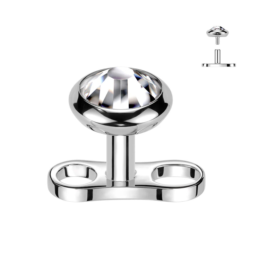 Set Of Titanium Bezel CZ With Titanium Dermal Anchor Base - Image 2