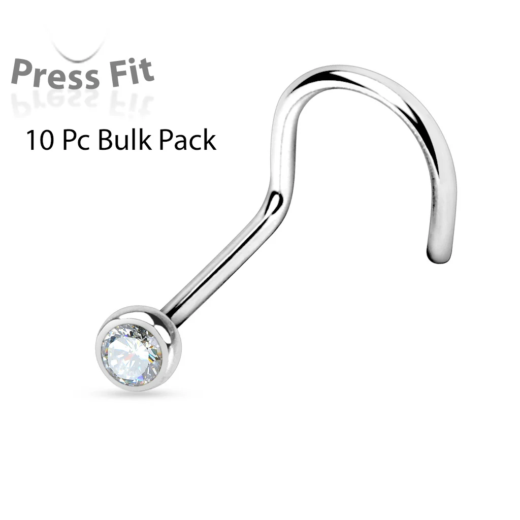 10 Pc Pack Of 2mm Clear CZ Ball Surgical Steel Nose Screws Rings