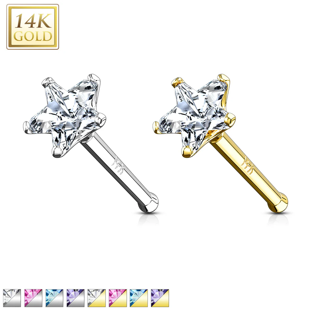 14K Solid Gold Star Prong 3 mm CZ Nose Stud - Image 2