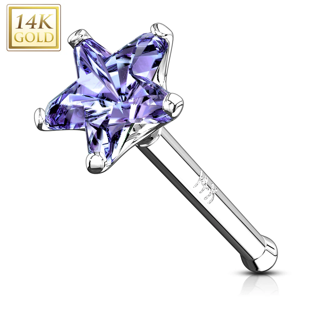 14K Solid Gold Star Prong 3 mm CZ Nose Stud - Image 3