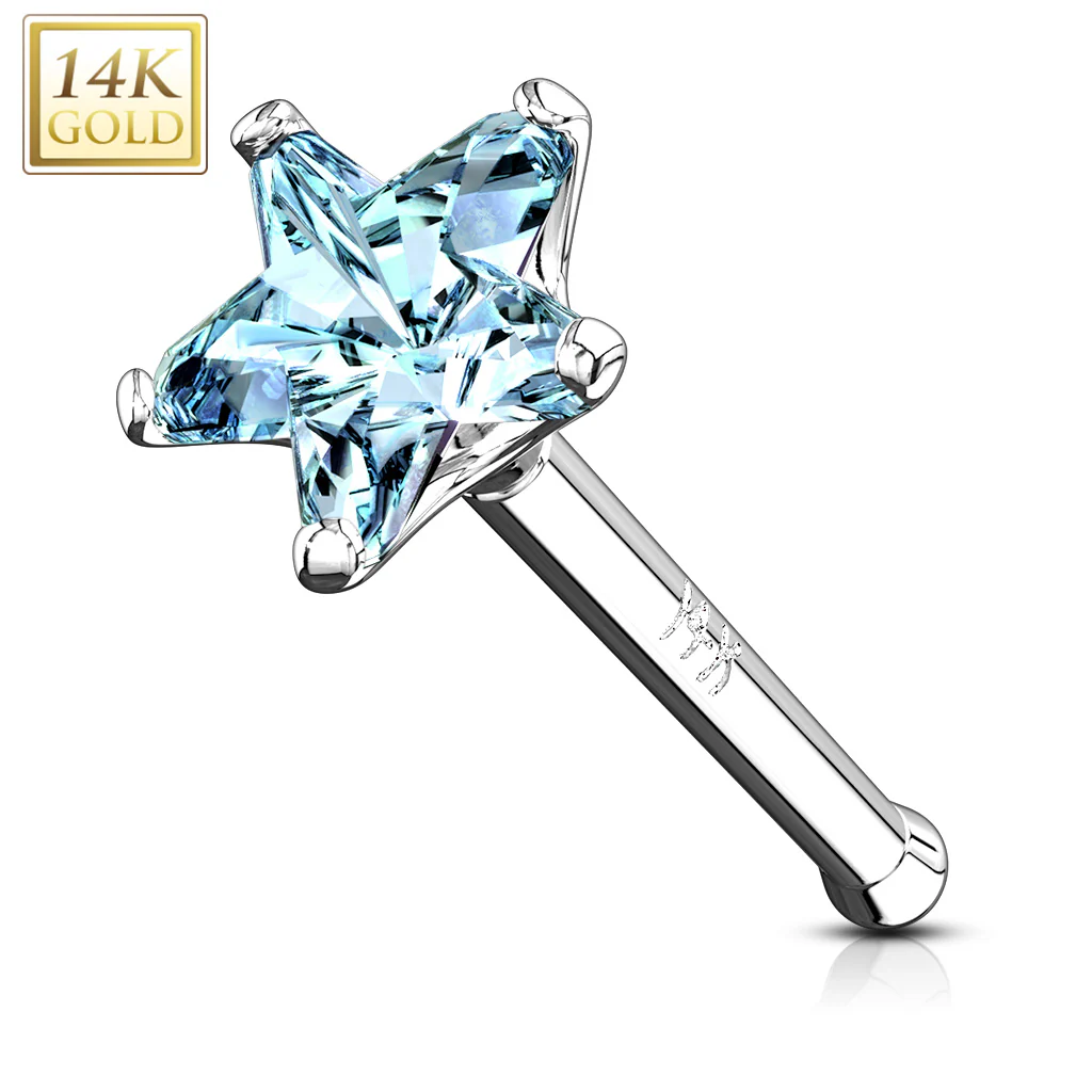 14K Solid Gold Star Prong 3 mm CZ Nose Stud - Image 4