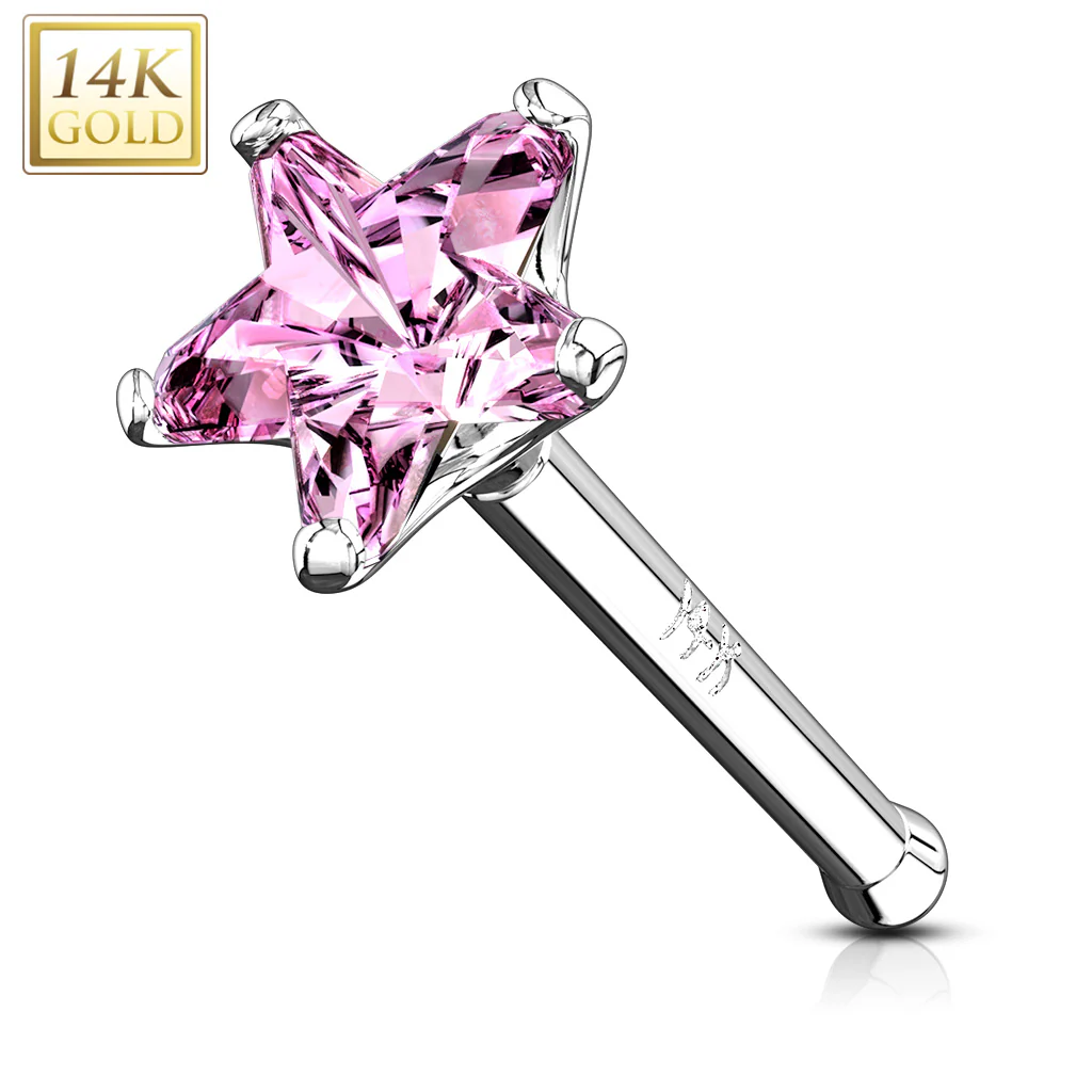 14K Solid Gold Star Prong 3 mm CZ Nose Stud - Image 5