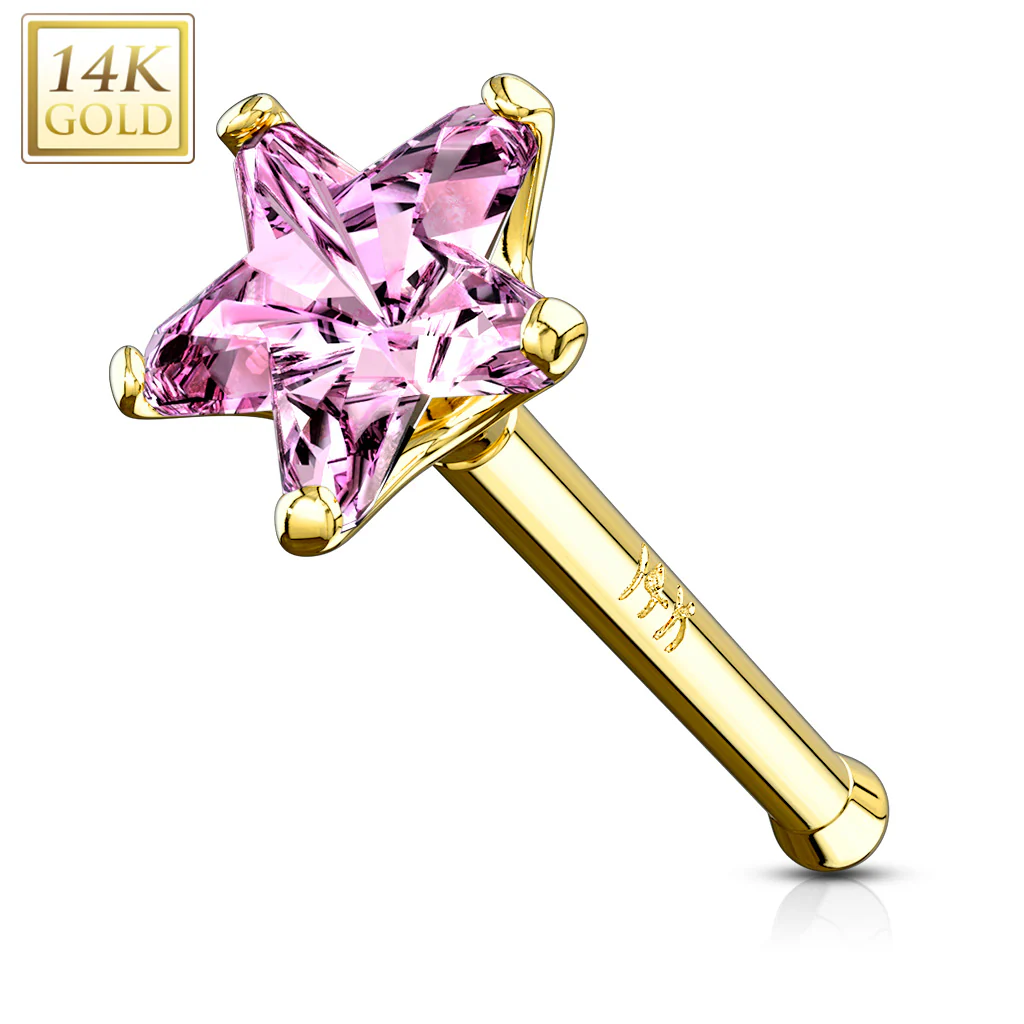 14K Solid Gold Star Prong 3 mm CZ Nose Stud - Image 7