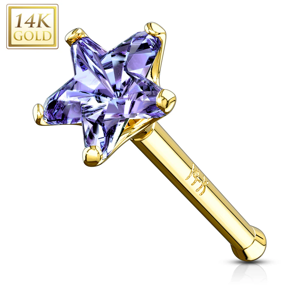 14K Solid Gold Star Prong 3 mm CZ Nose Stud - Image 9