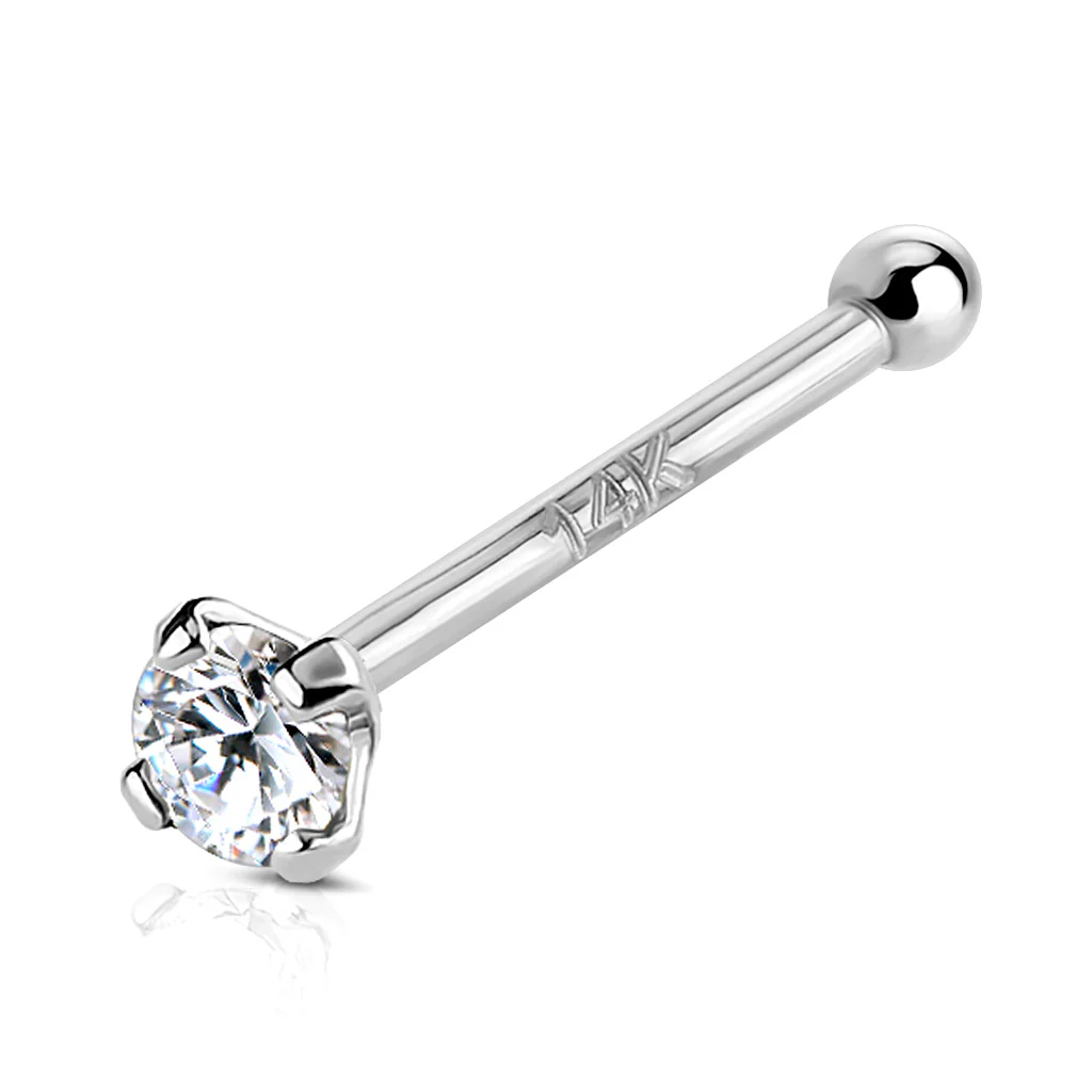 14K Solid Gold Prong Set 3 mm CZ Nose Stud Ring - Image 3