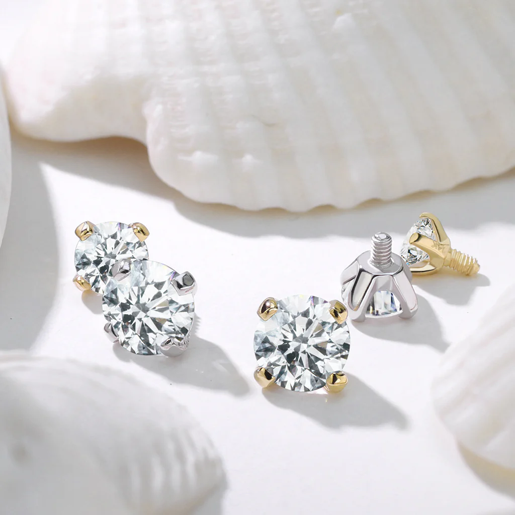 14K Solid White Gold CZ Dermal Anchor Top 14G - Image 3
