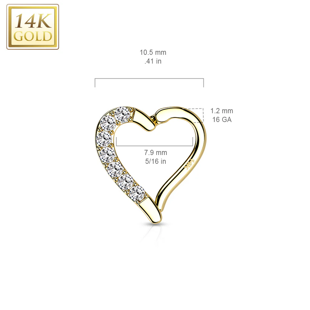 14K Solid Gold Heart Hinged Segment Hoop Ring Nose Septum Daith - Image 2