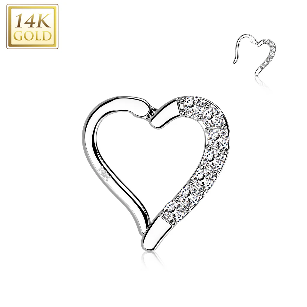 14K Solid Gold Heart Hinged Segment Hoop Ring Nose Septum Daith - Image 4
