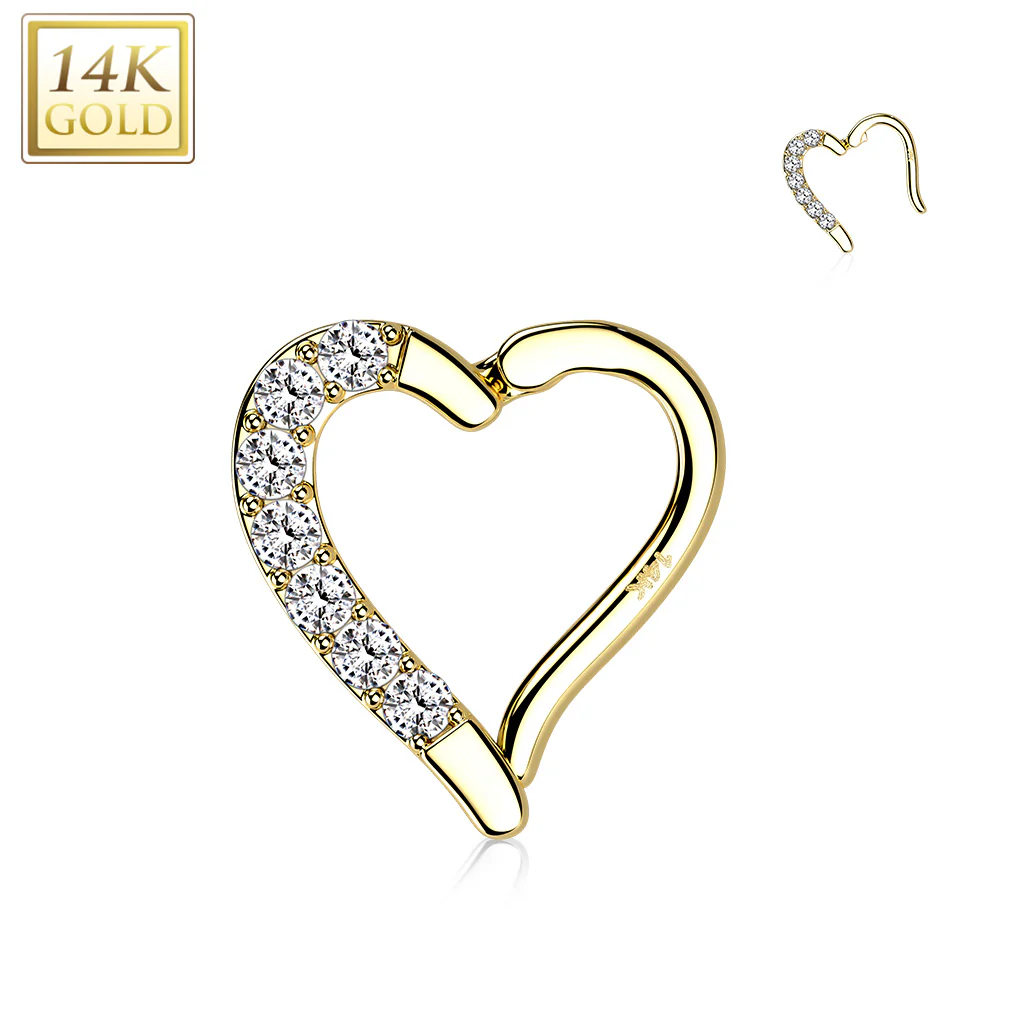 14K Solid Gold Heart Hinged Segment Hoop Ring Nose Septum Daith - Image 5