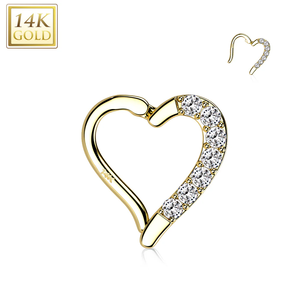 14K Solid Gold Heart Hinged Segment Hoop Ring Nose Septum Daith - Image 6