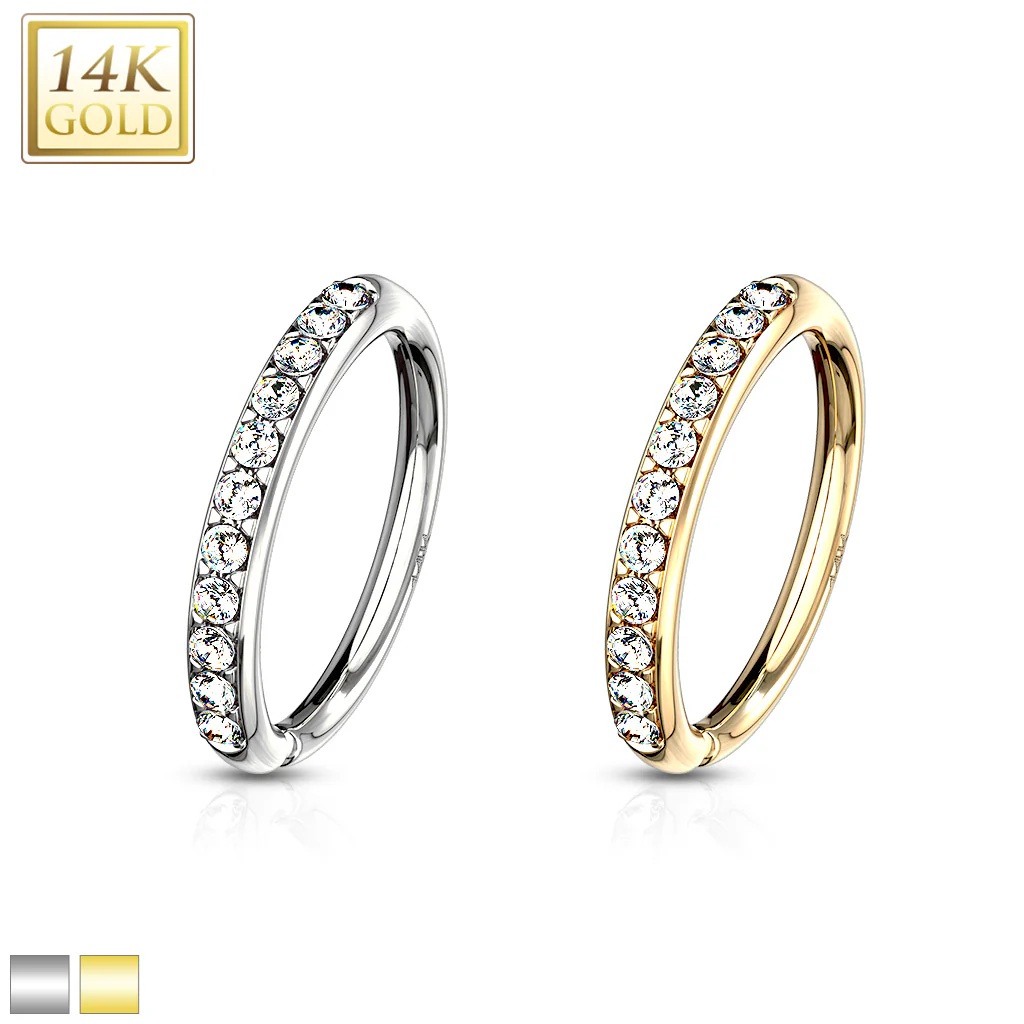 14K Solid Gold CZ Paved Bendable Hoop Ring Nose Ear Cartilage