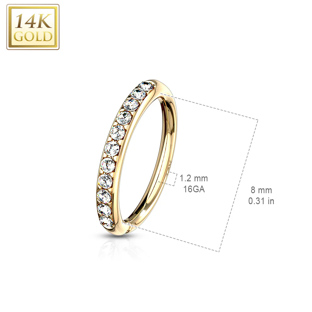 14K Solid Gold CZ Paved Bendable Hoop Ring Nose Ear Cartilage - Image 3