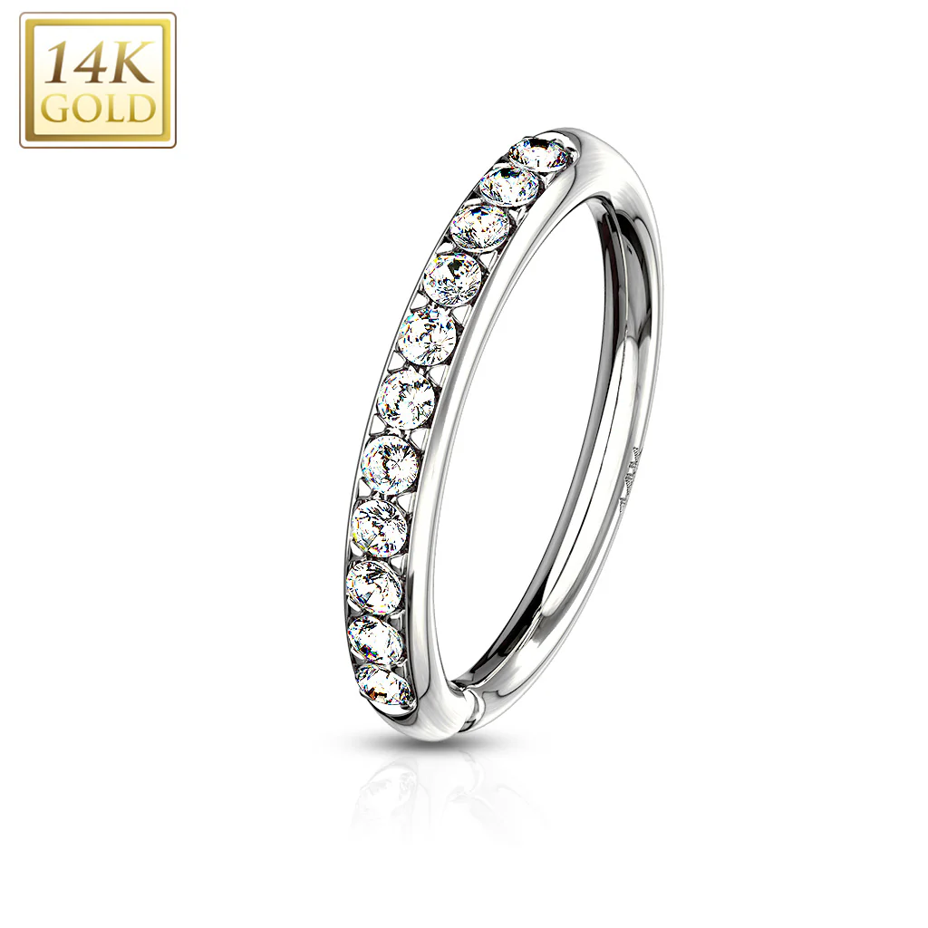 14K Solid Gold CZ Paved Bendable Hoop Ring Nose Ear Cartilage - Image 4