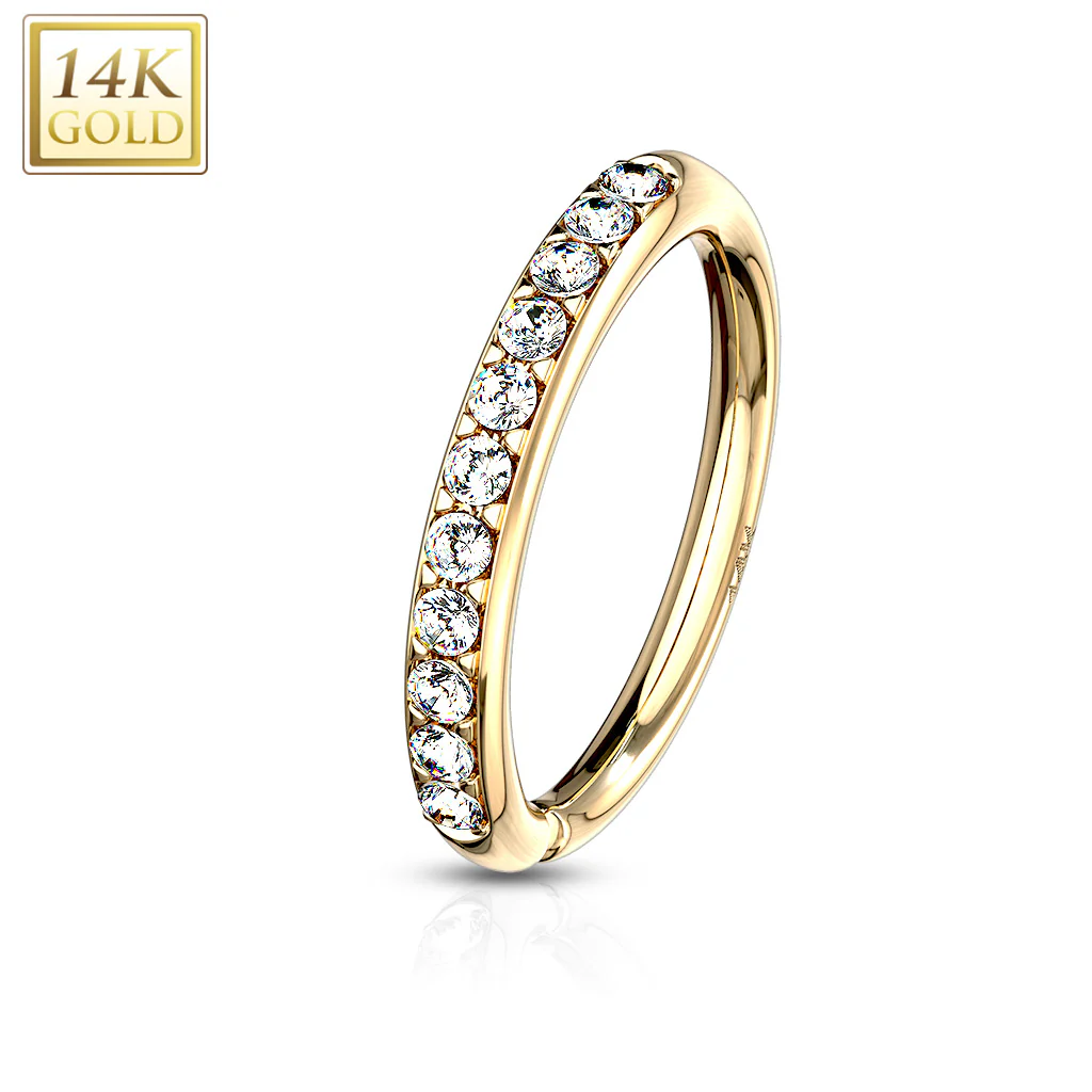 14K Solid Gold CZ Paved Bendable Hoop Ring Nose Ear Cartilage - Image 5