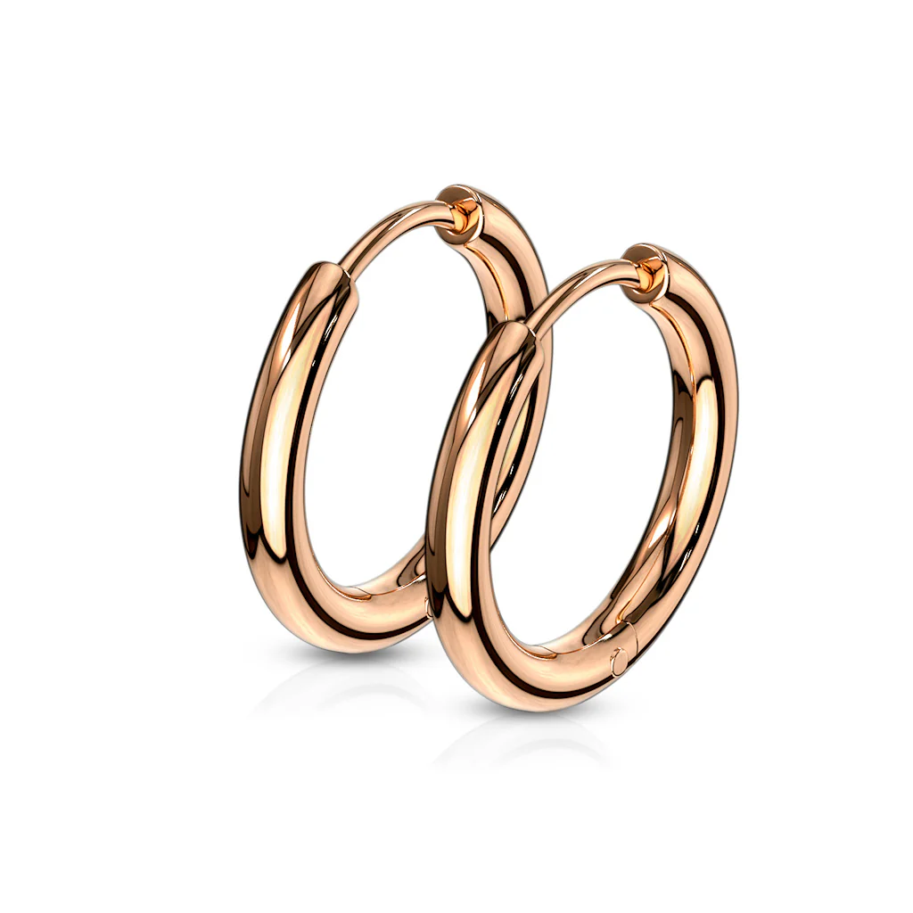 Pair Of Rose Gold IP 316L Surgical Steel Hinge Seamless Hoop Earrings - Image 3