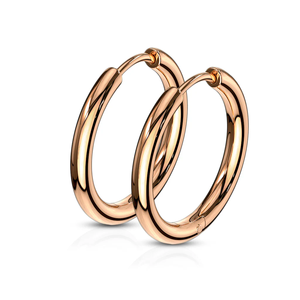 Pair Of Rose Gold IP 316L Surgical Steel Hinge Seamless Hoop Earrings - Image 4