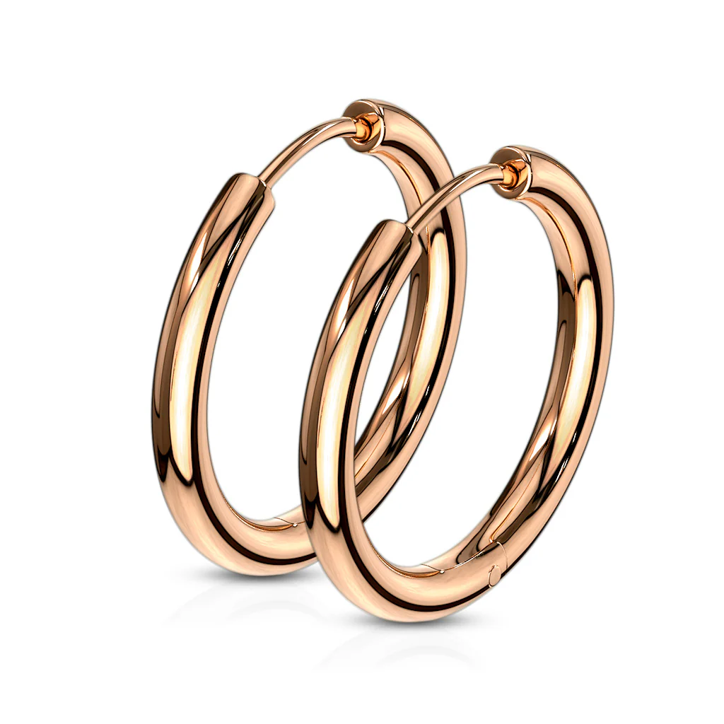 Pair Of Rose Gold IP 316L Surgical Steel Hinge Seamless Hoop Earrings - Image 5