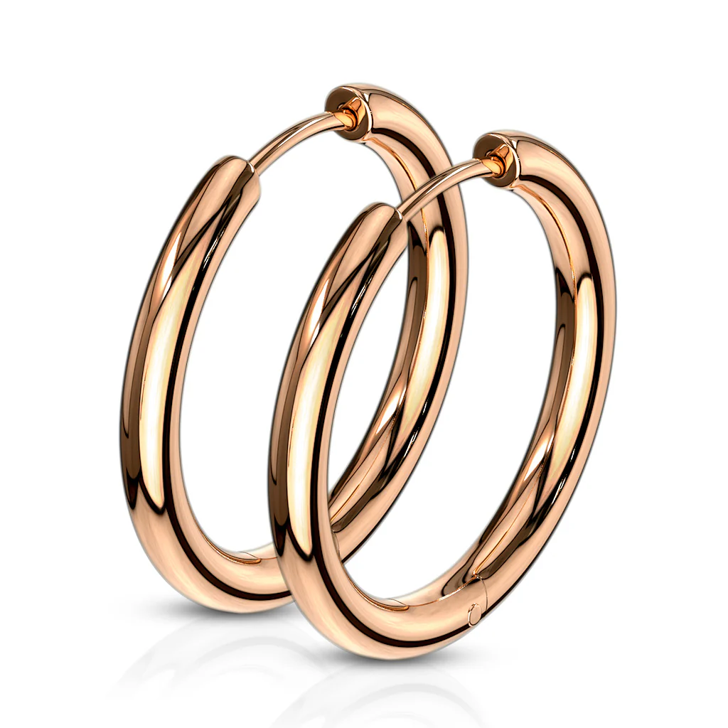 Pair Of Rose Gold IP 316L Surgical Steel Hinge Seamless Hoop Earrings - Image 6