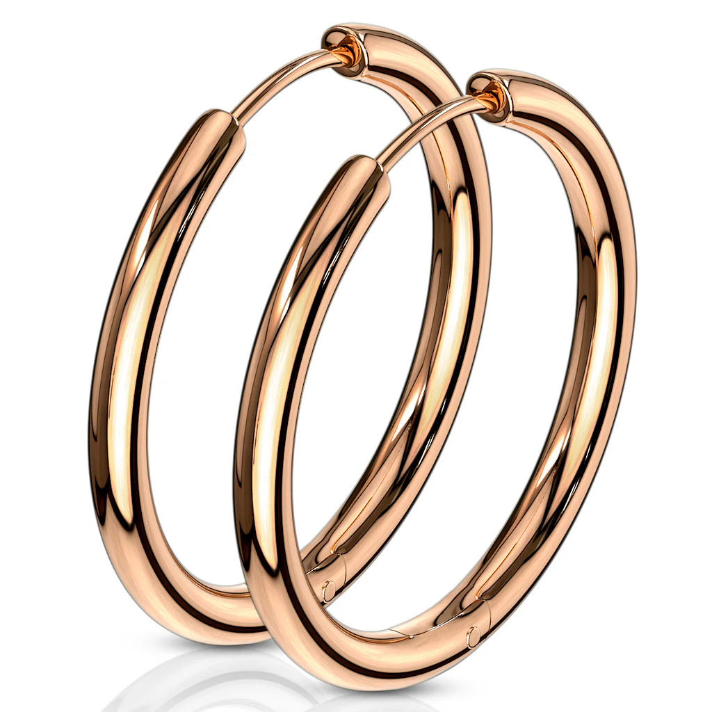 Pair Of Rose Gold IP 316L Surgical Steel Hinge Seamless Hoop Earrings - Image 7