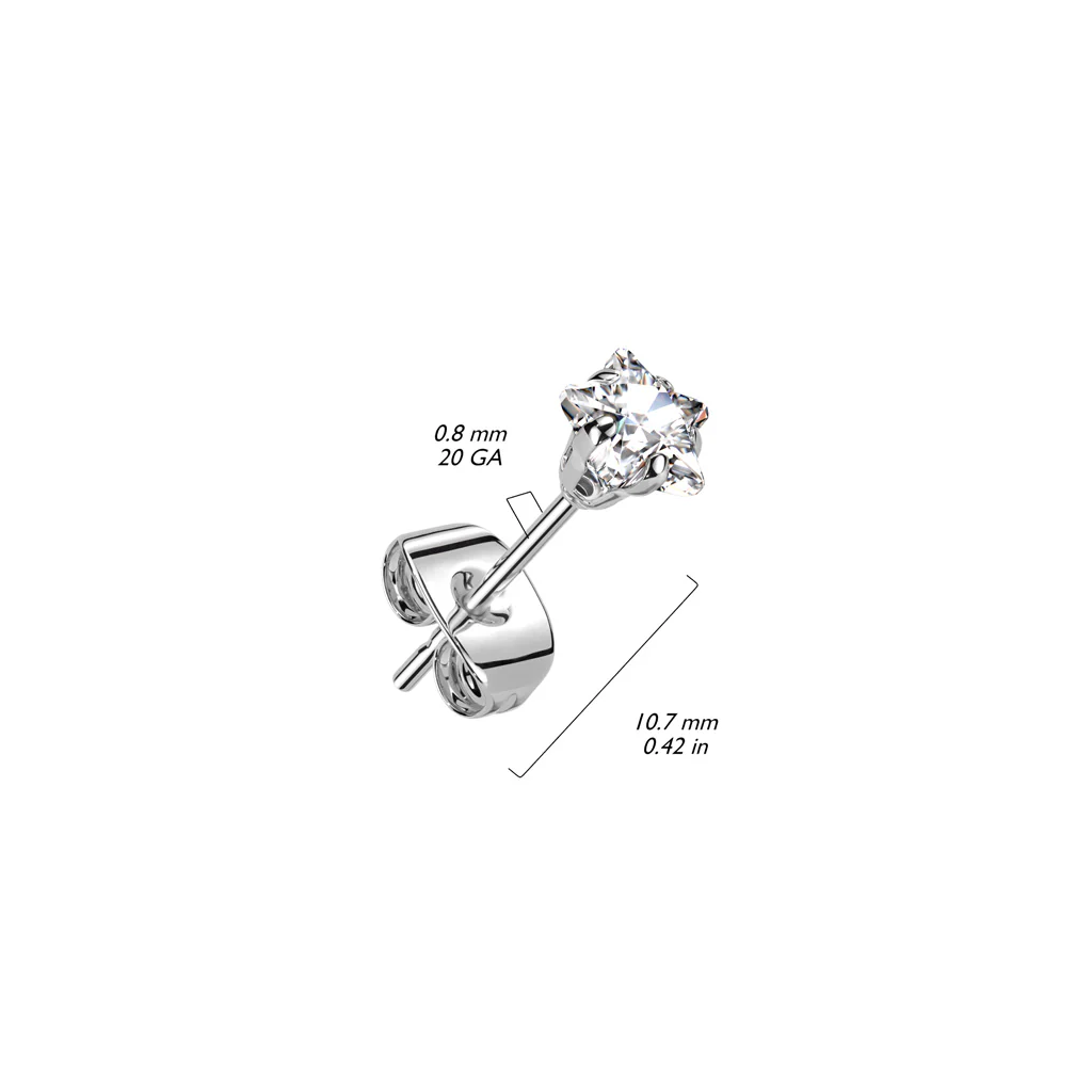 Pair Of 316L Surgical Steel Prong Set Star CZ Earrings - Image 2