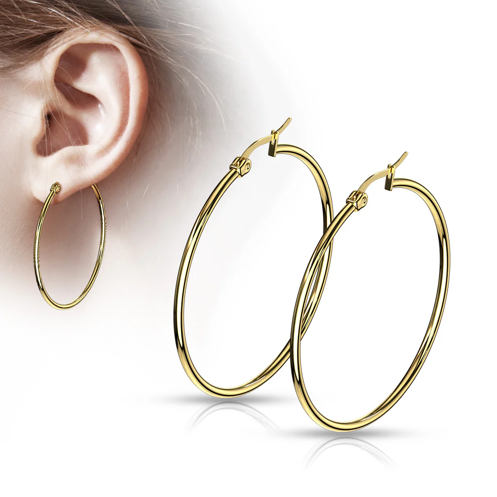Pair Of 14Kt. Gold Plated On 316L Surgical Steel Round Hoop Earrings - Image 2