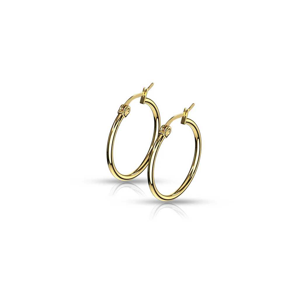 Pair Of 14Kt. Gold Plated On 316L Surgical Steel Round Hoop Earrings - Image 7