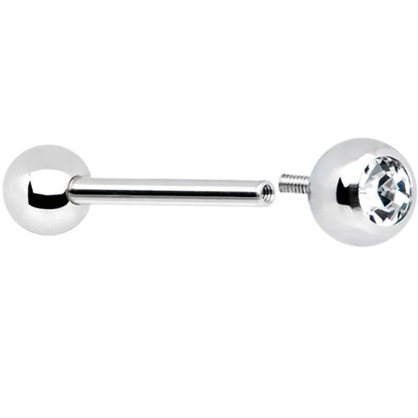 14G 3/4" Titanium Internally Threaded Surgical Steel CZ Barbell Tongue Ring