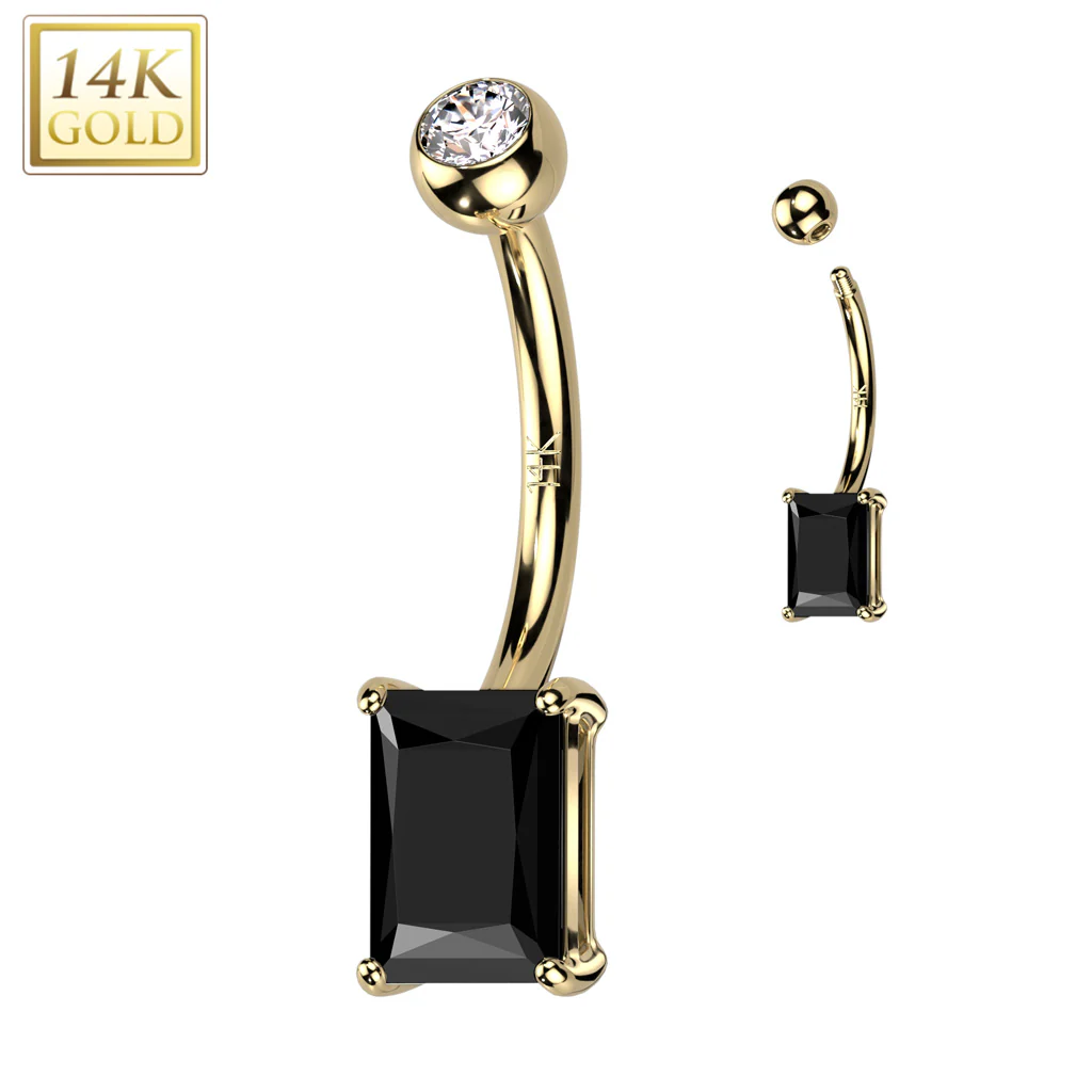 14K Solid Gold Prong Princess Cut Belly Button Navel Ring - Image 4