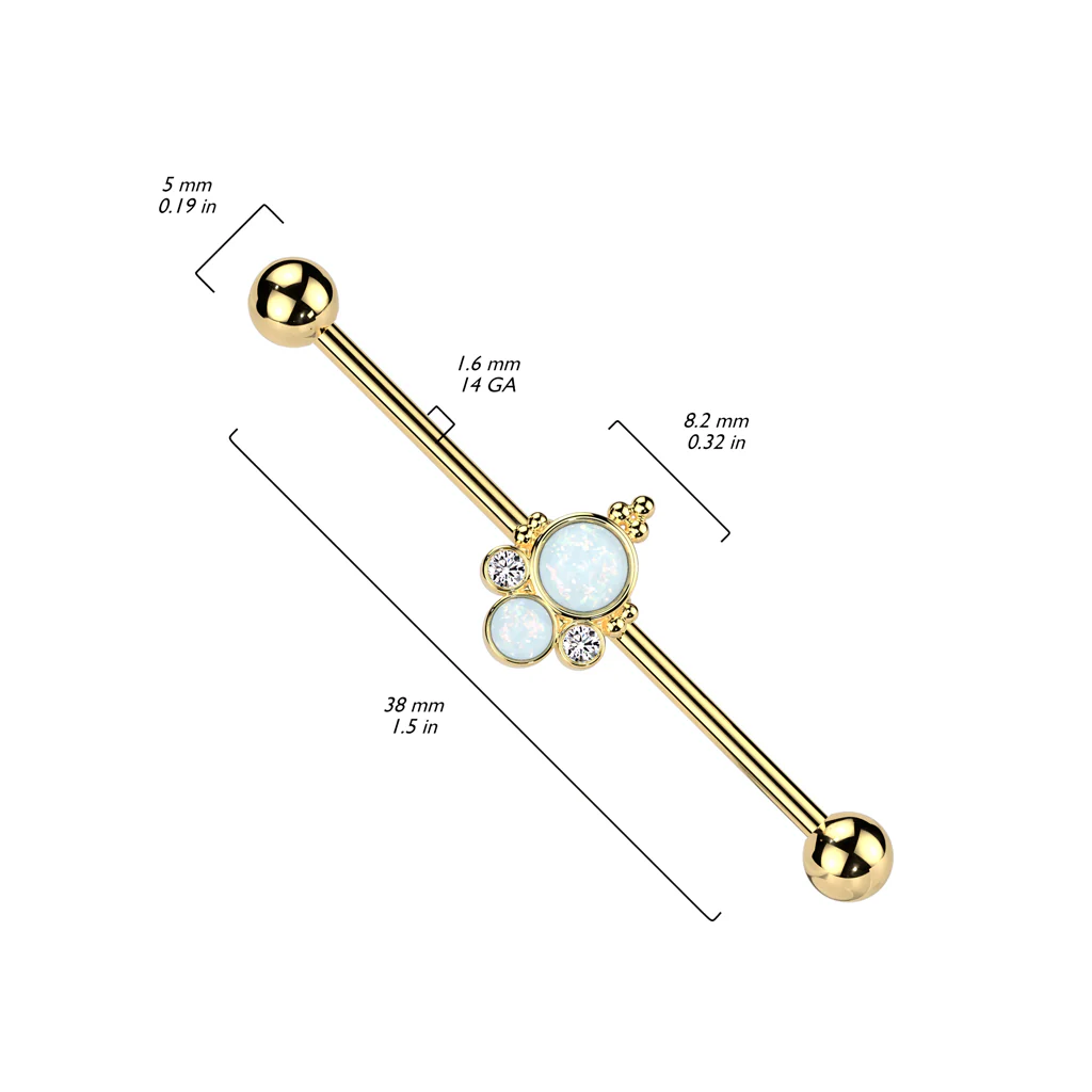 Baguette Double Opal & CZ  Industrial Barbell - Image 2