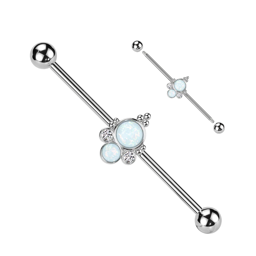 Baguette Double Opal & CZ  Industrial Barbell - Image 3