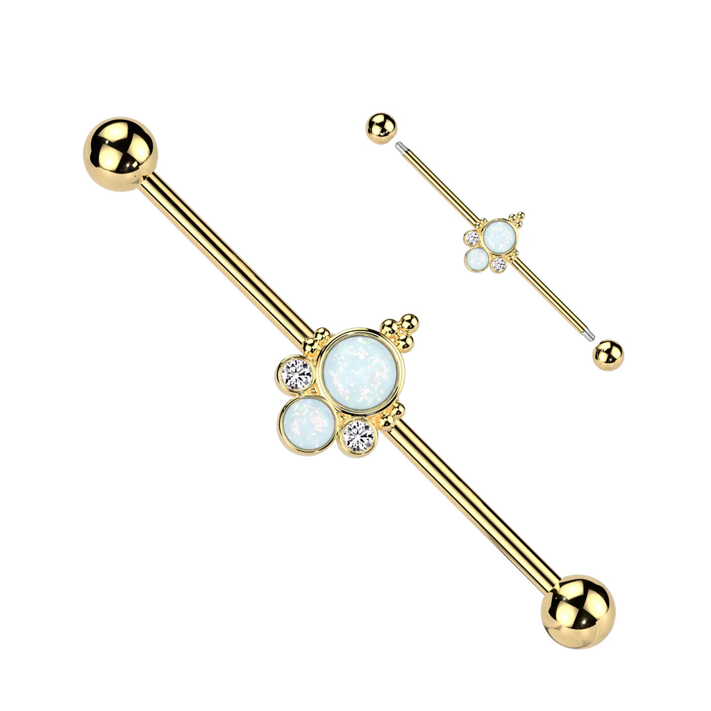 Baguette Double Opal & CZ  Industrial Barbell - Image 4