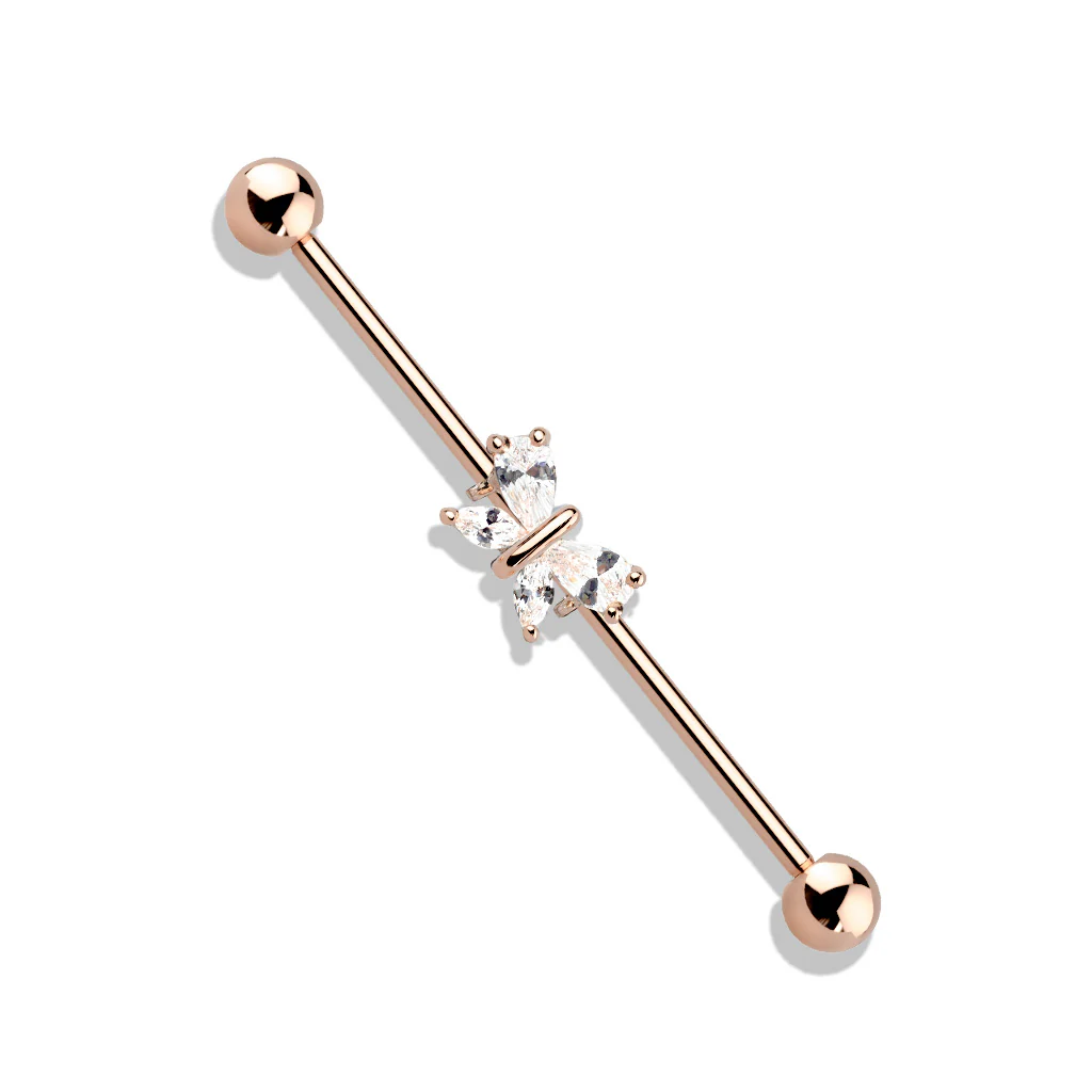 Gold Plated Marquise CZ Paved Butterfly Industrial Barbells - Image 2