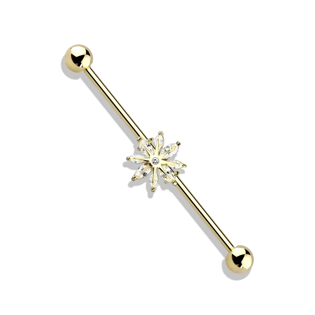 Marquise CZ Snowflake 316L Surgical Steel Industrial Barbells - Image 2