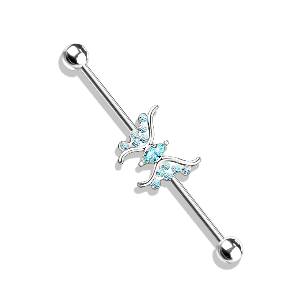 Marquise Crystal Butterfly Center Surgical Steel Industrial Barbells - Image 3