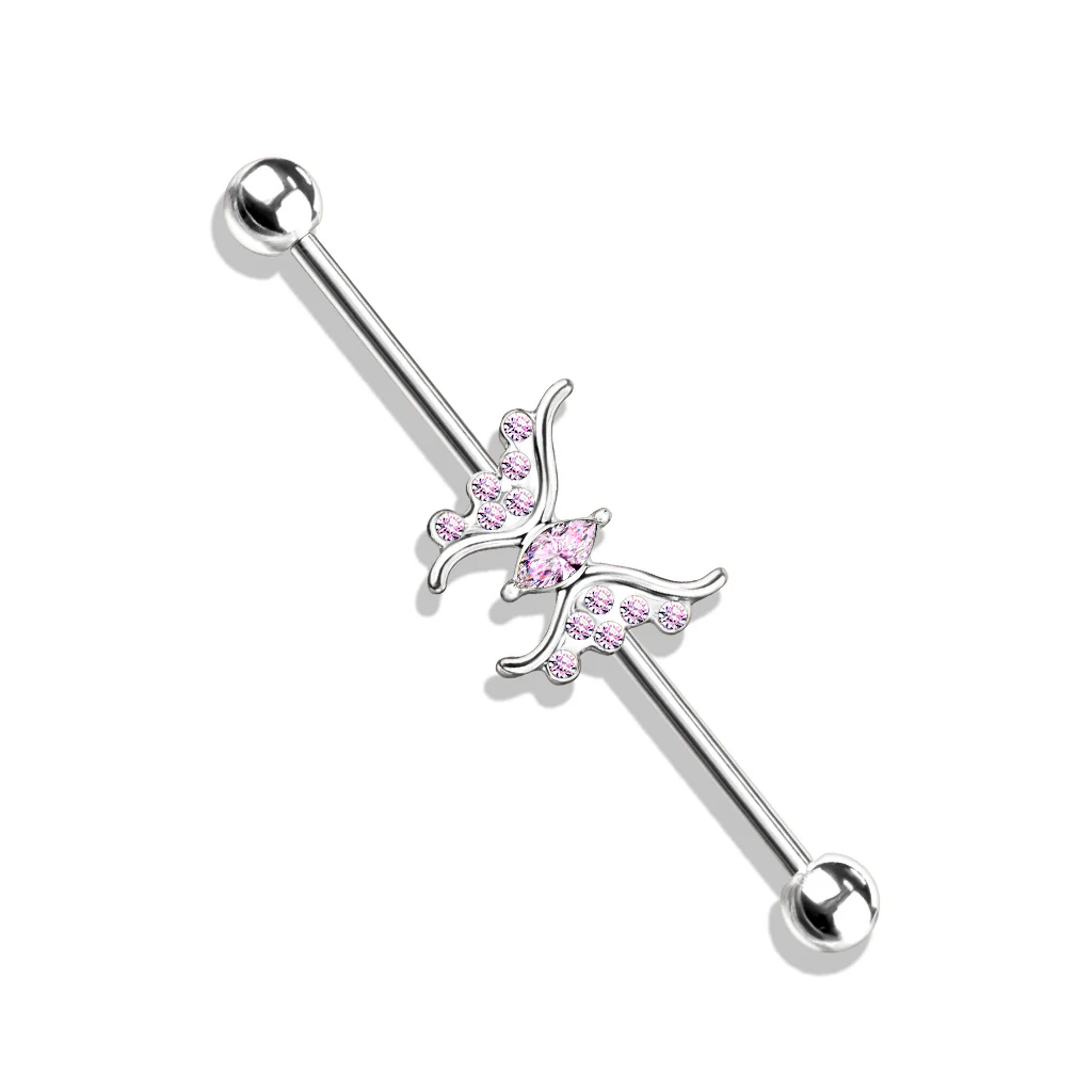 Marquise Crystal Butterfly Center Surgical Steel Industrial Barbells - Image 4