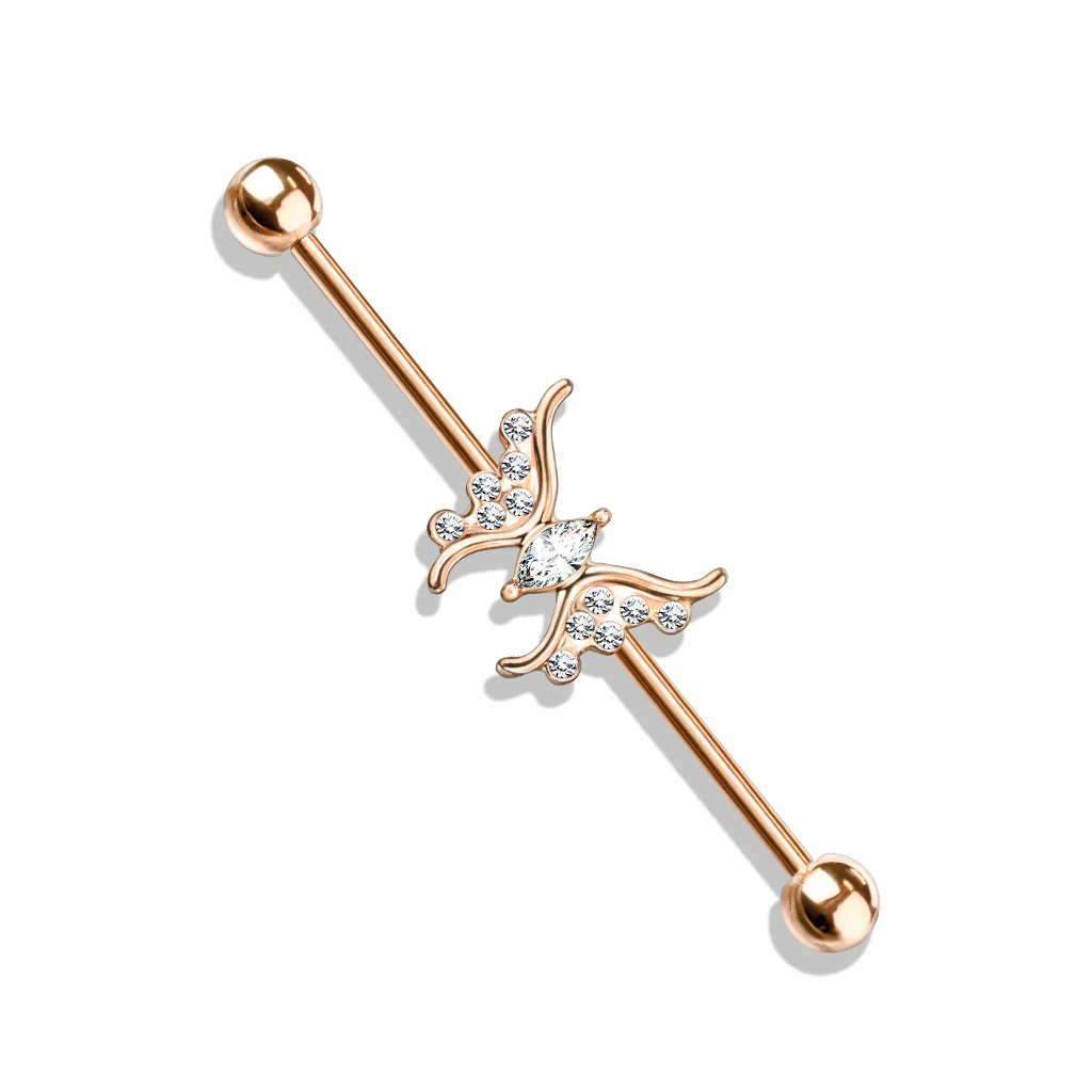 Marquise Crystal Butterfly Center Surgical Steel Industrial Barbells - Image 6