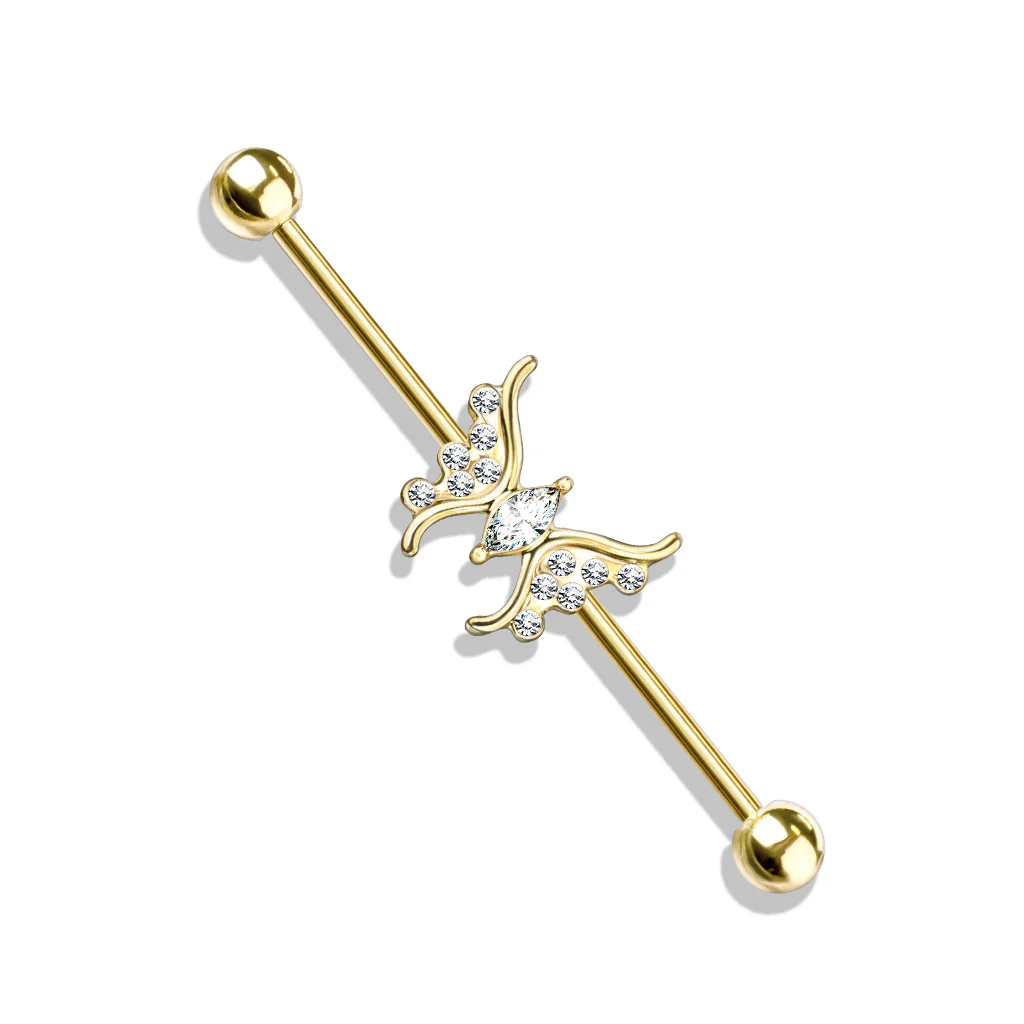 Marquise Crystal Butterfly Center Surgical Steel Industrial Barbells - Image 7