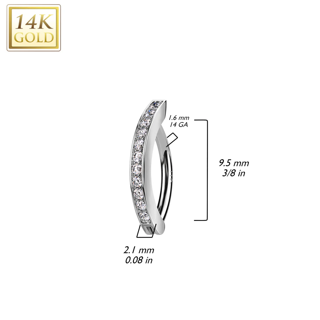 14K Solid Gold CNC Set CZ Pave Belly Button Navel Ring - Image 2