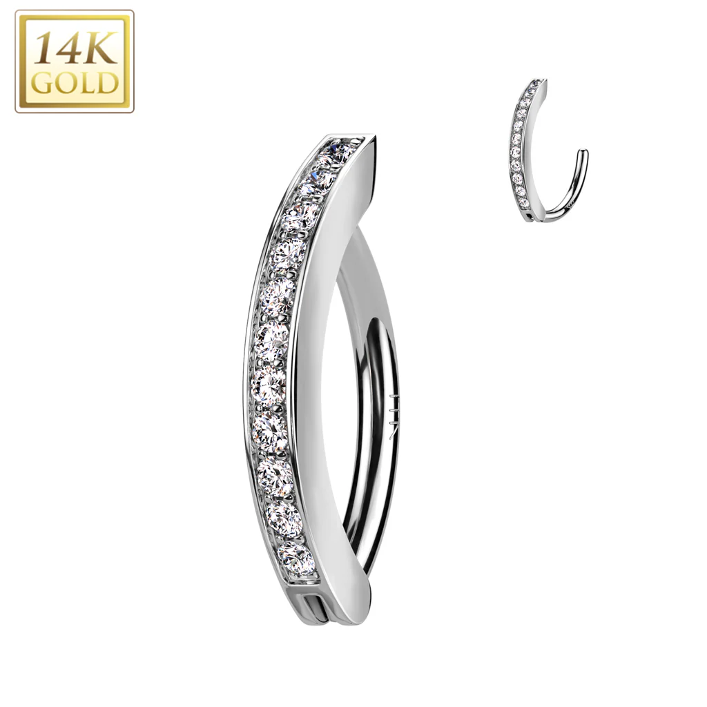 14K Solid Gold CNC Set CZ Pave Belly Button Navel Ring - Image 3