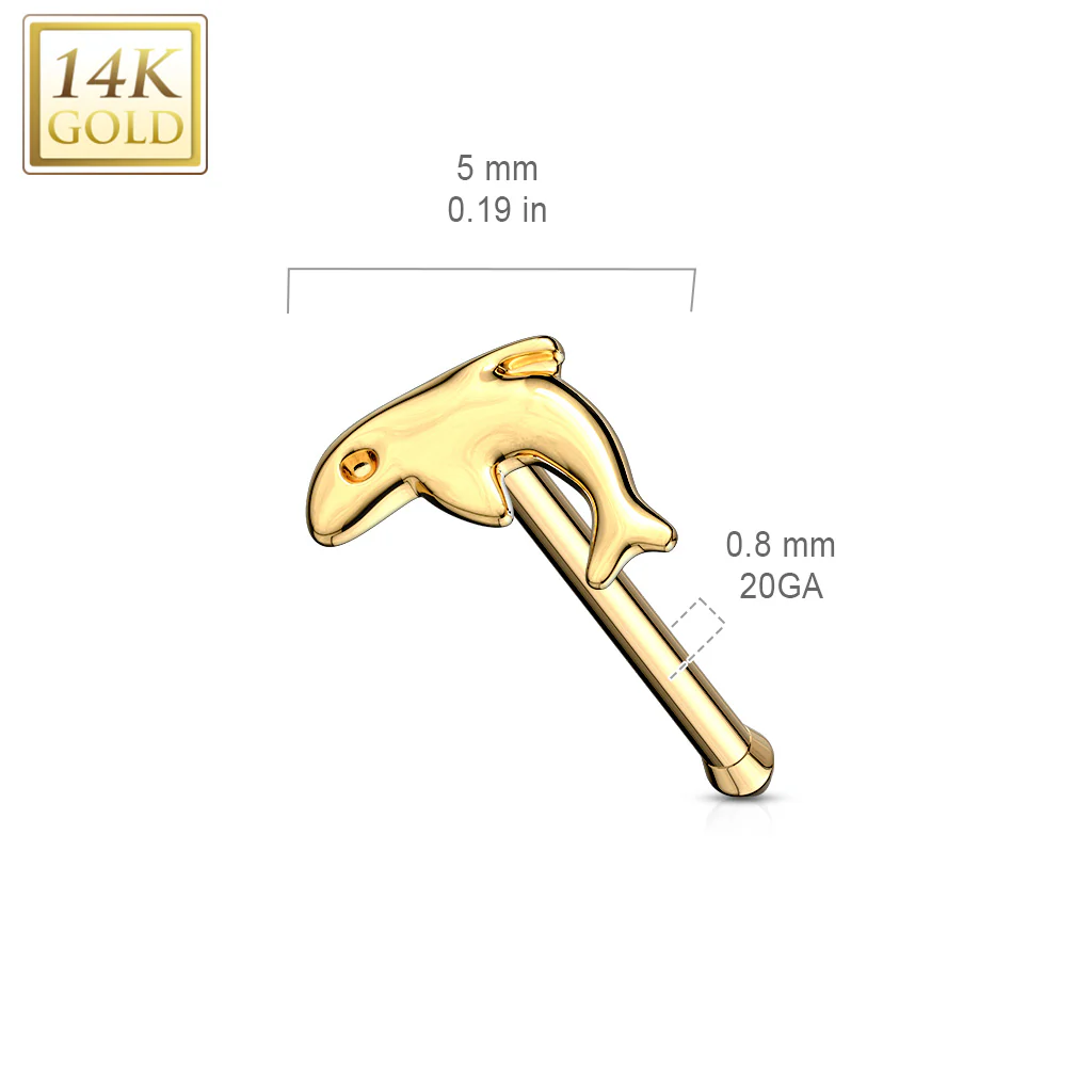 14K Solid Gold Dolphin Top Nose Stud Ring - Image 2