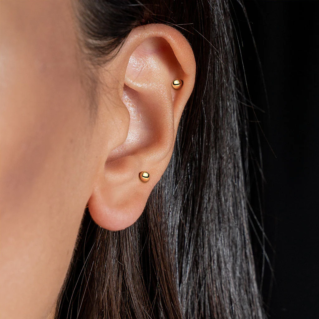 14K Solid Gold Threadless Push-In Barbells For Cartilage Tongue Nipple 14G - Image 2
