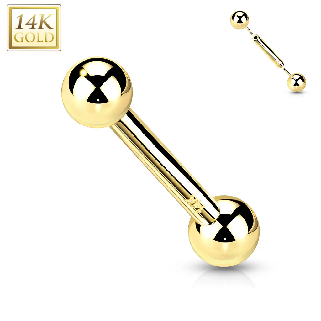 14K Solid Gold Threadless Push-In Barbells For Cartilage Tongue Nipple 14G - Image 4