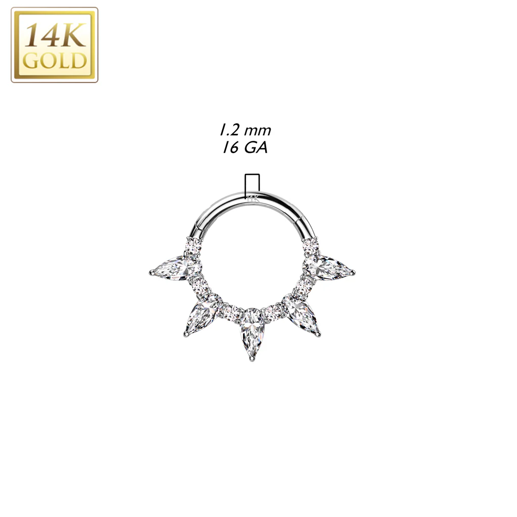 14K Solid Gold Teardrop Hinged Segment Ring for Nose Septum Cartilage - Image 2
