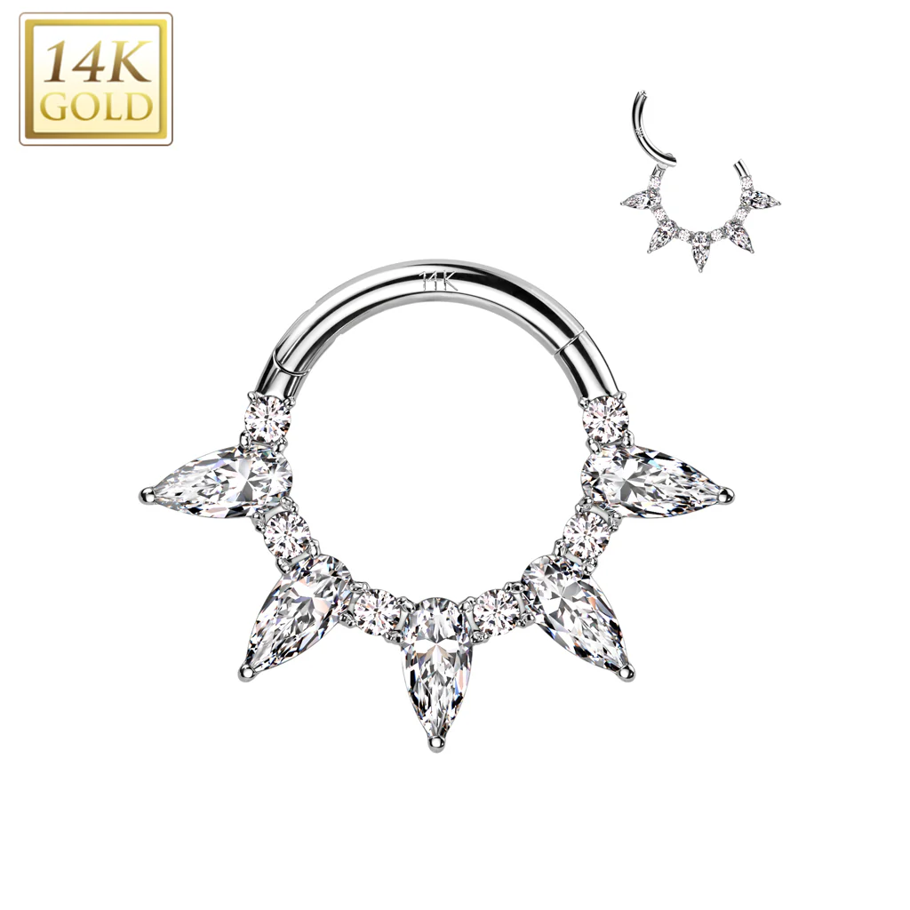 14K Solid Gold Teardrop Hinged Segment Ring for Nose Septum Cartilage - Image 3