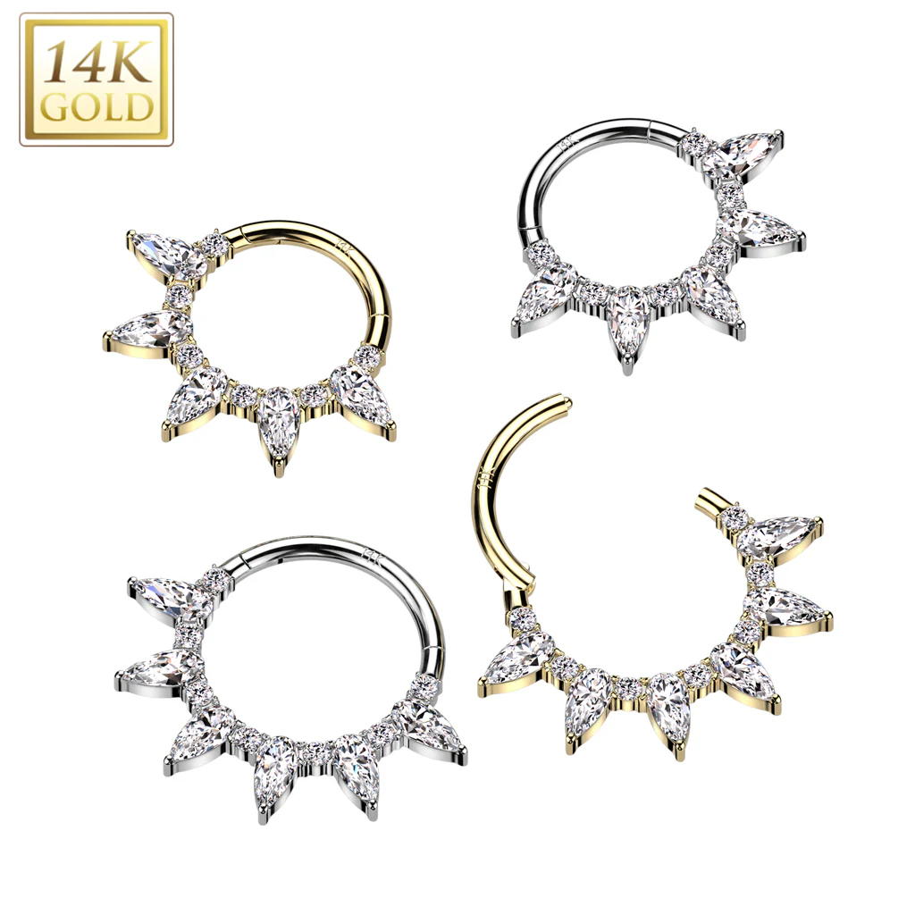 14K Solid Gold Teardrop Hinged Segment Ring for Nose Septum Cartilage - Image 4